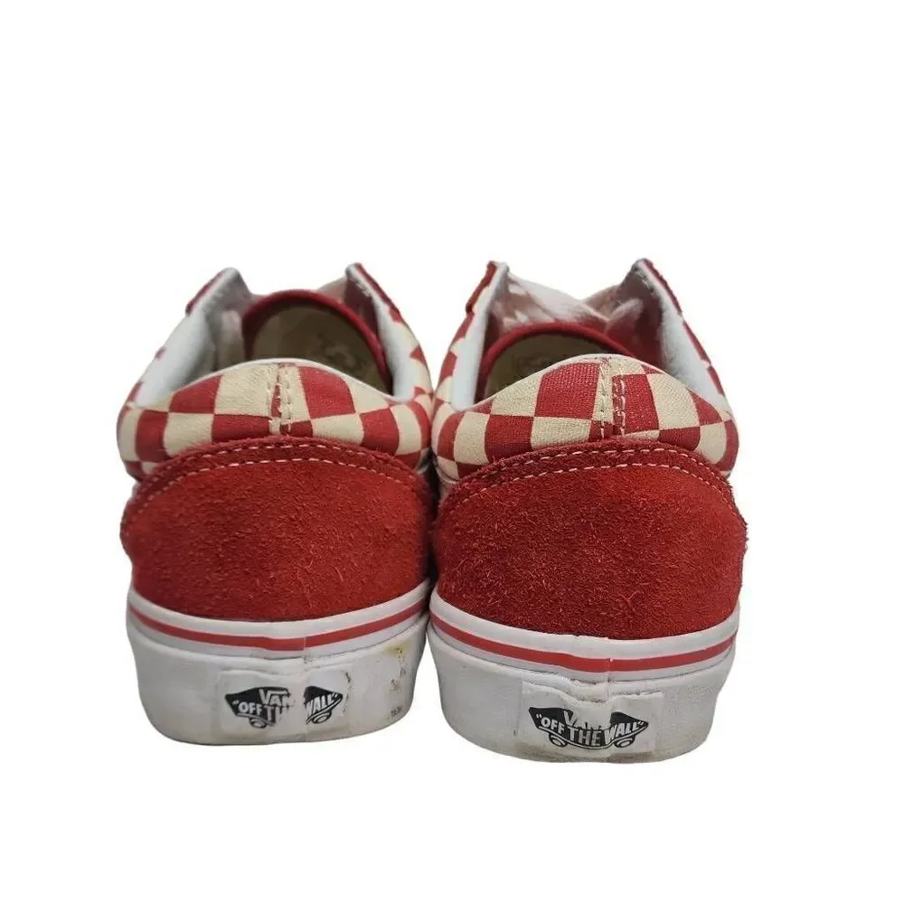 Vans Unisex Red Old Skool Checkerboard Suede‎ Low Top Skate Sneakers M5.5/W7